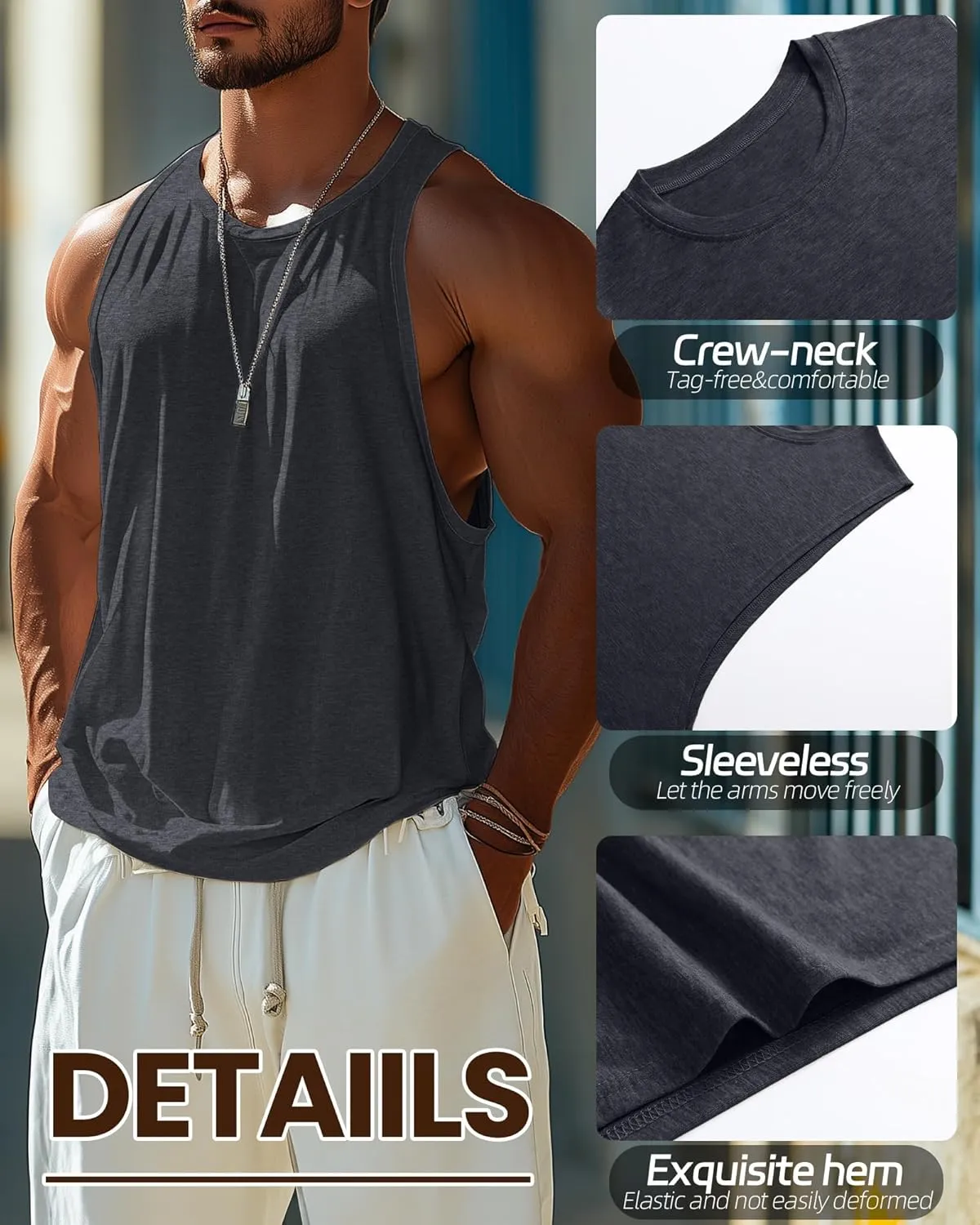 Ficerd 3 Pcs Big and Tall Men's Workout Tank Top Cotton Sleeveless Muscle Tee Gym Athletic Bodybuilding Cut Off Shirt