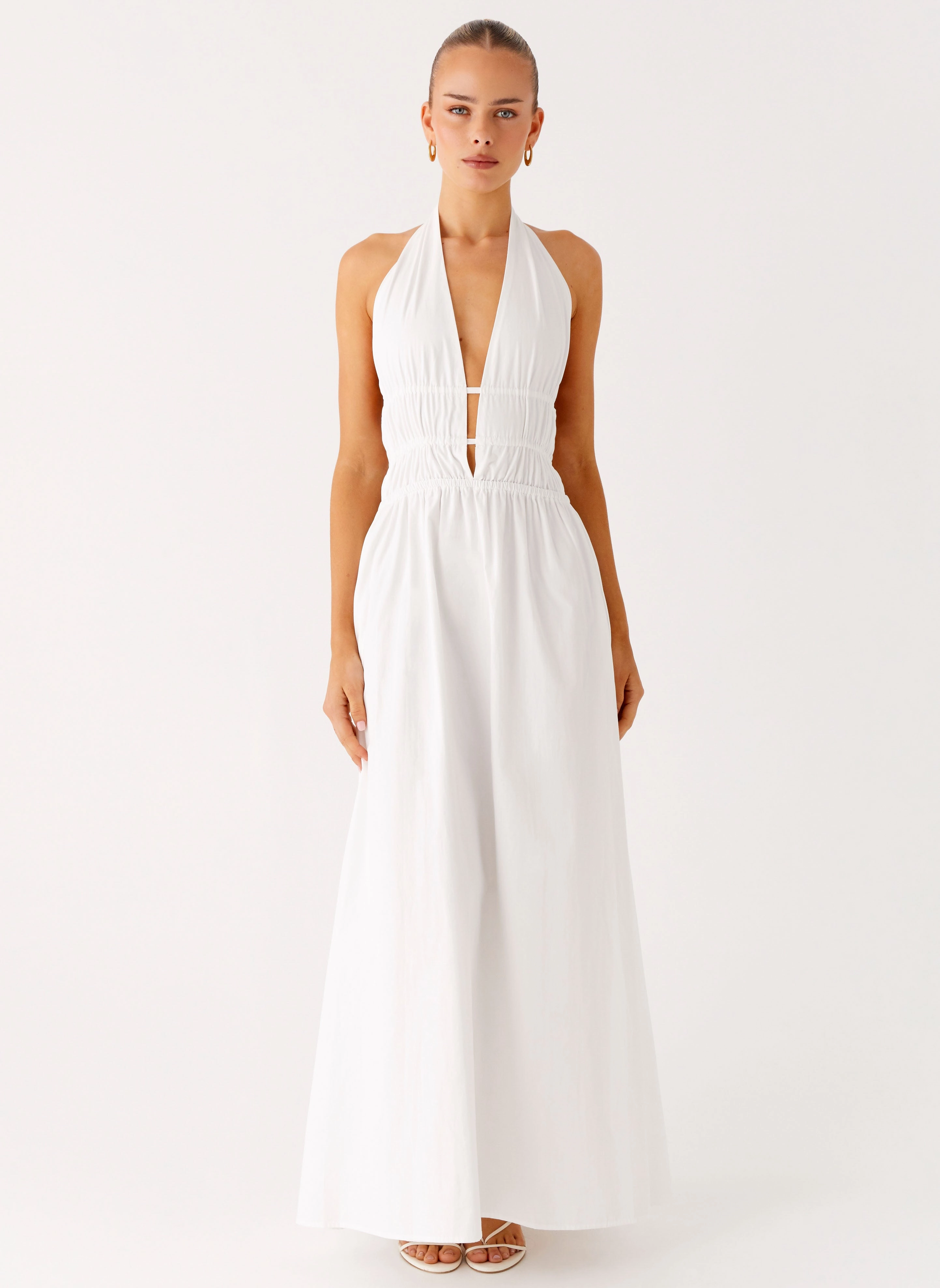 Figaro Halter Maxi Dress - White Modern Lines All Time Fit