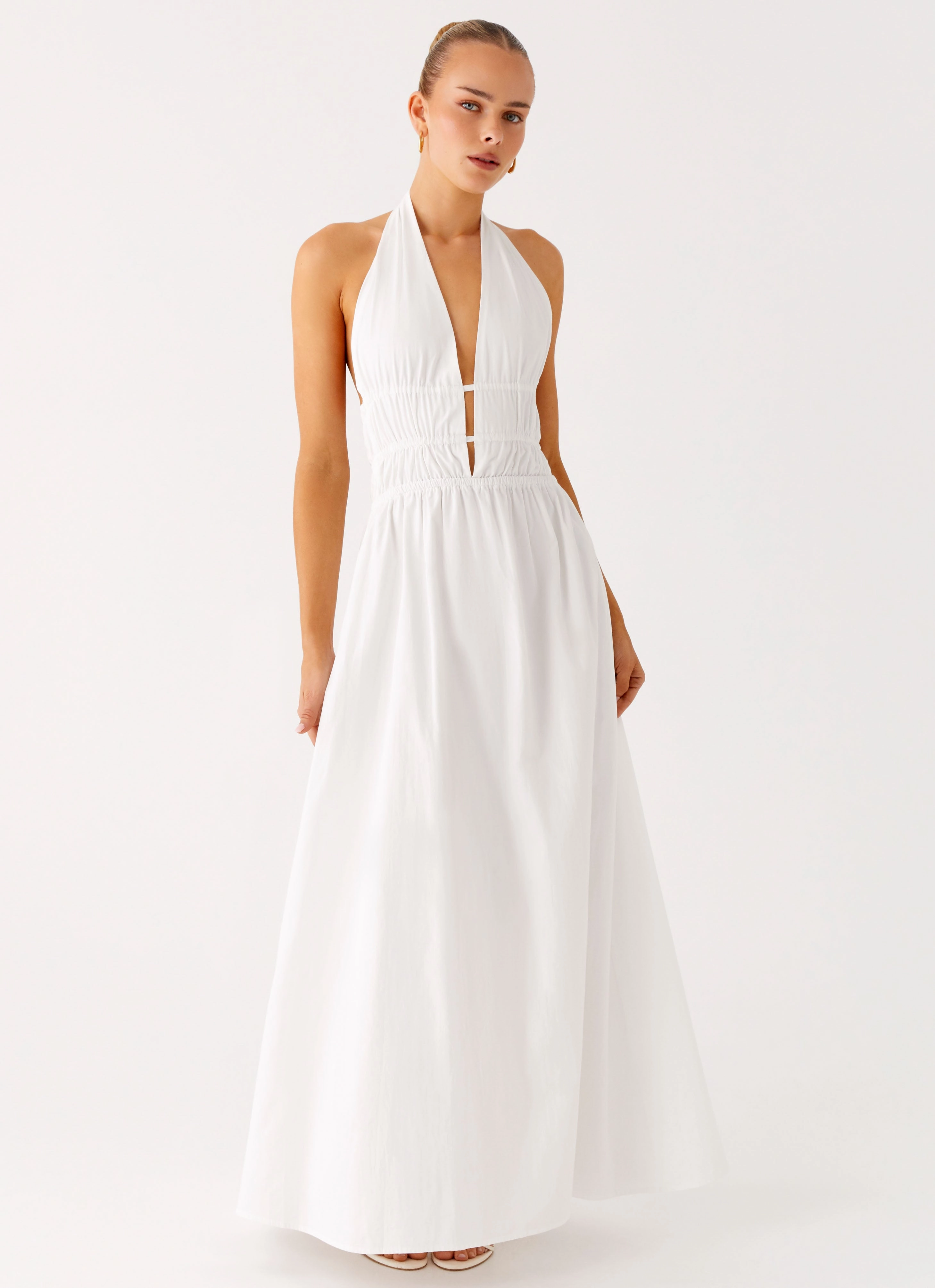 Figaro Halter Maxi Dress - White Airy Comfort