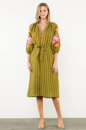 Figure Hugging Embroidered Puff Sleeve Maxi Dress in Green Embroidered Puff Sleeve Maxi Dress in Green Removable-Straps