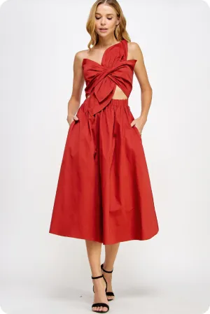 Fine Sets Chloe Bow Front Midi Dress in Brick Inner Glow Chloe Bow Front Midi Dress in Brick
