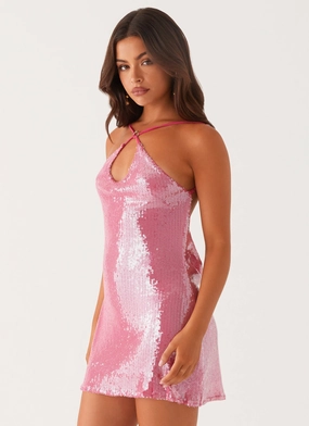 Fine Detailing Radiant Energy Cowl Back Mini Dress - Fuchsia Hook-And-Eye Radiant Energy Cowl Back Mini Dress - Fuchsia