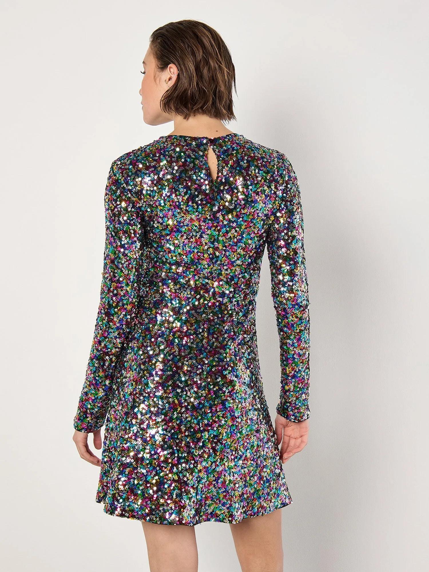 Flowy casual dress Street Edge Fit and Flare Rainbow Sequin Dress