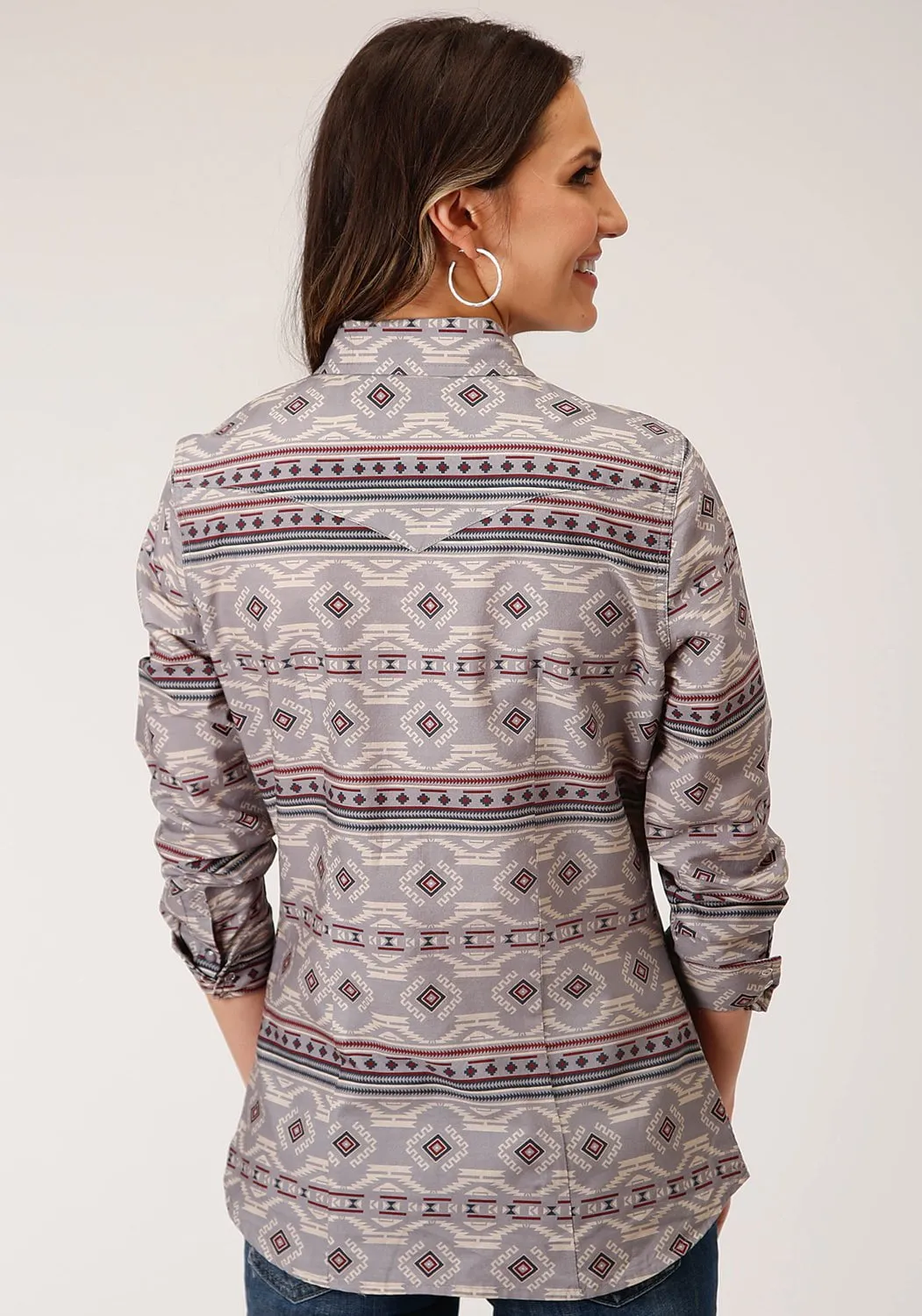 Premium Professional Wear Unisex Wear Durable Streetwear Fan Premium Roper Womens Grey 100% Cotton Blanket Aztec L/S Shirt