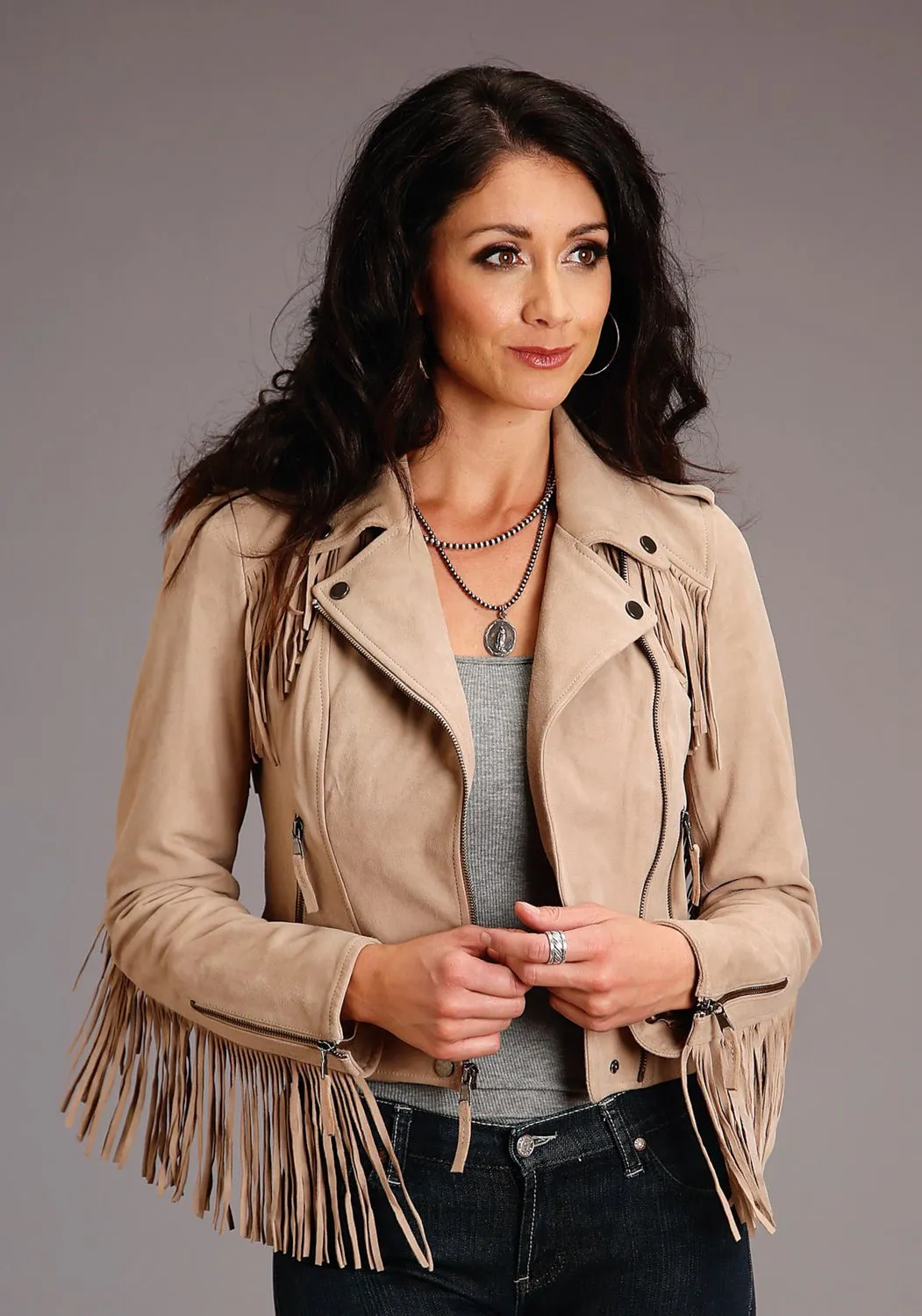 Stetson Womens Tan Leather Motorcycle Biker Jacket Timeless Option