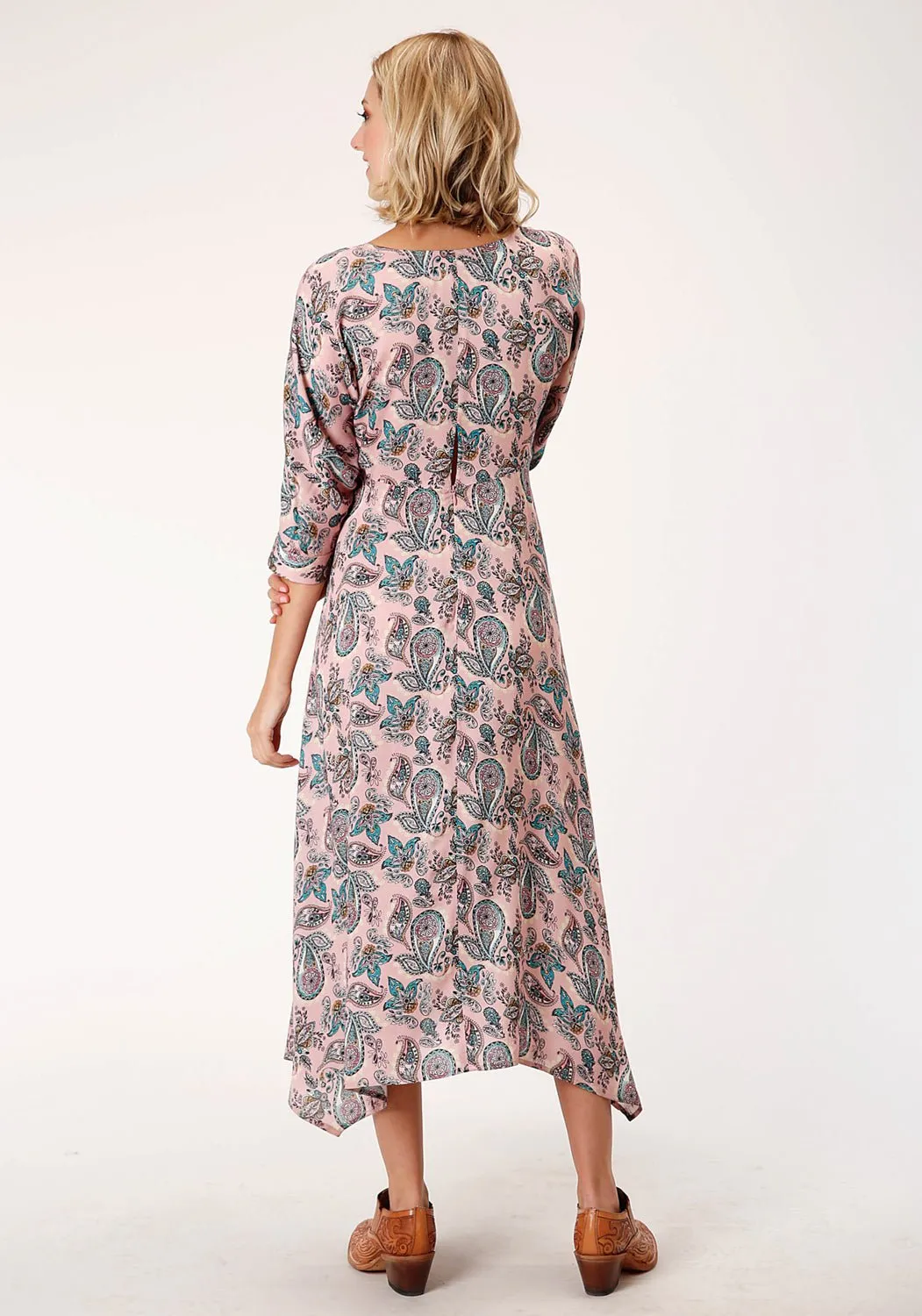 Style Statement Office Wear Couple Look Work Ready Roper Womens Pink Rayon/Nylon Prairie Paisley S/S Dress