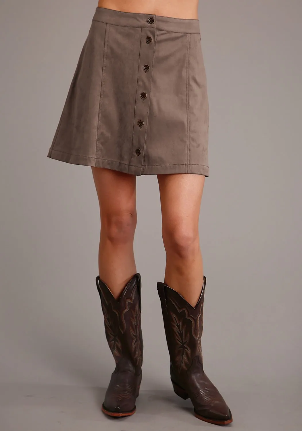 Stetson Womens Khaki Polyester Faux Suede Gored Skirt Reliable Basic