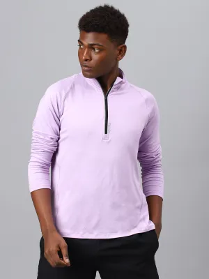 Fitkin men's lavender high neck front zipper full sleeves t-shirt