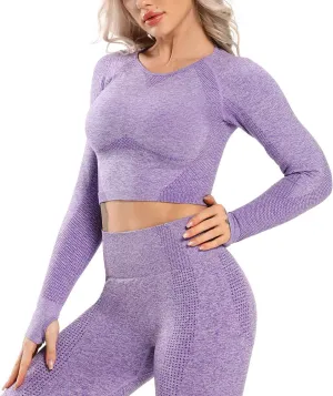 FITTOO Women's Long Sleeves Workout Crop Tops Seamless Sports Shirts Fitness Activewear