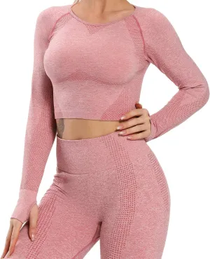 FITTOO Women's Long Sleeves Workout Crop Tops Seamless Sports Shirts Fitness Activewear