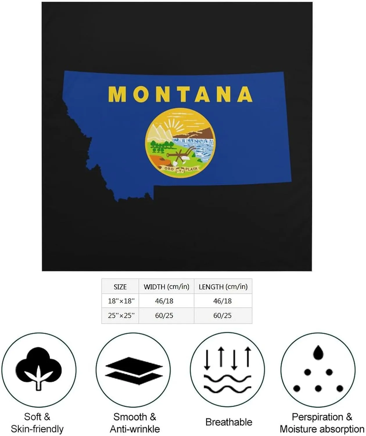 Flag Map of Montana Square Head Scarves Cute Funny Hair Scarf Kerchief Neckerchief Headband Neck Wraps