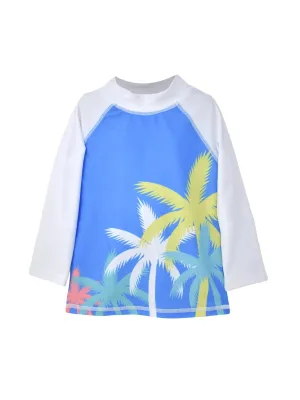 Flap Happy- UPF 50 Graphic Rashguard (Palm Paradise Blue, 2-6y)