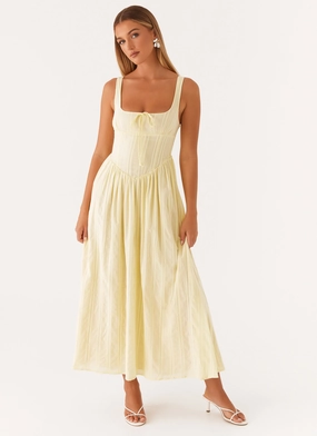 Flared Skirt Pascuelle Midi Dress - Yellow Balanced Tone Everyday Piece Pascuelle Midi Dress - Yellow
