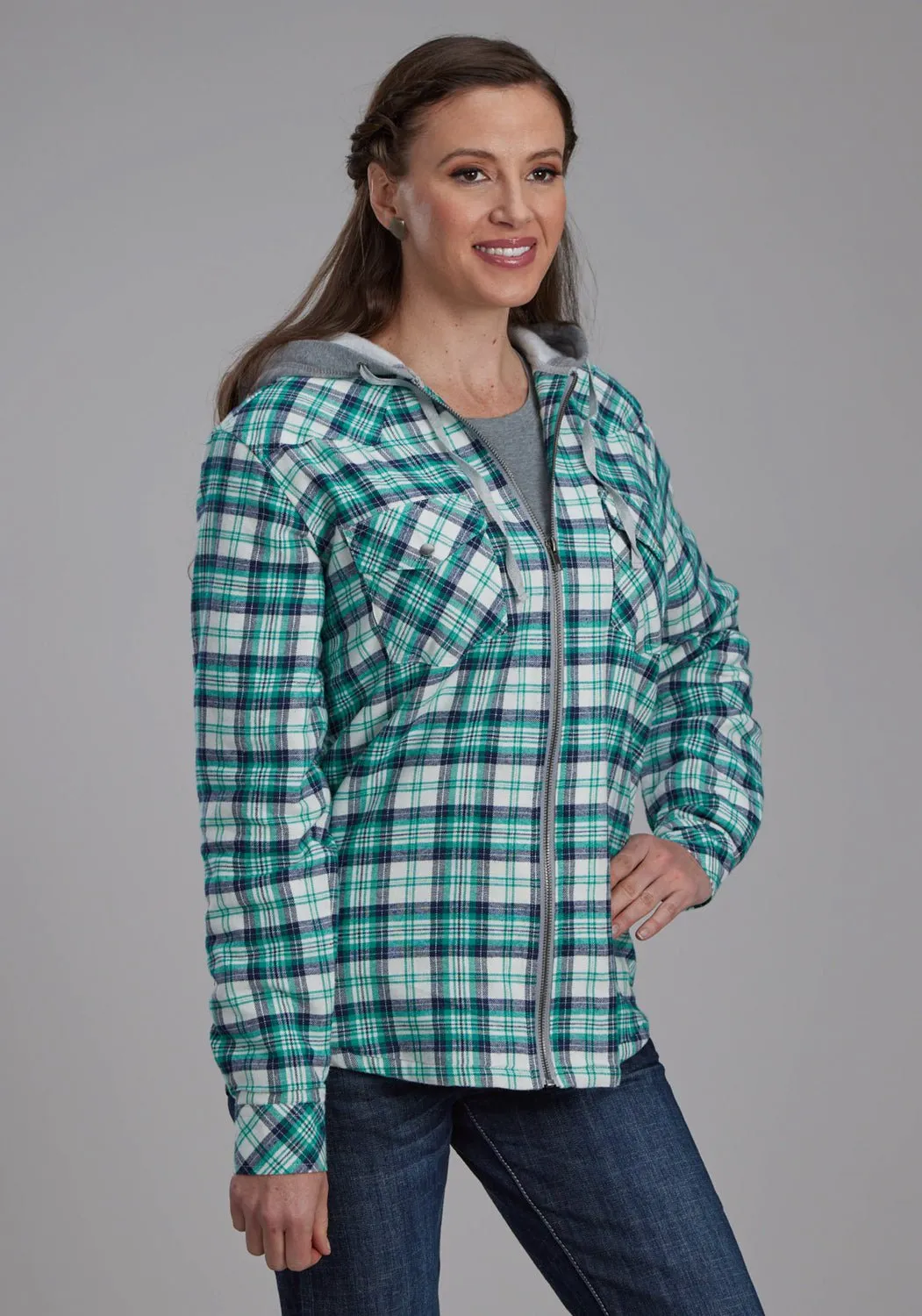 Roper Womens Thermal Lined Flannel Green 100% Cotton Jacket Effortless Clothing