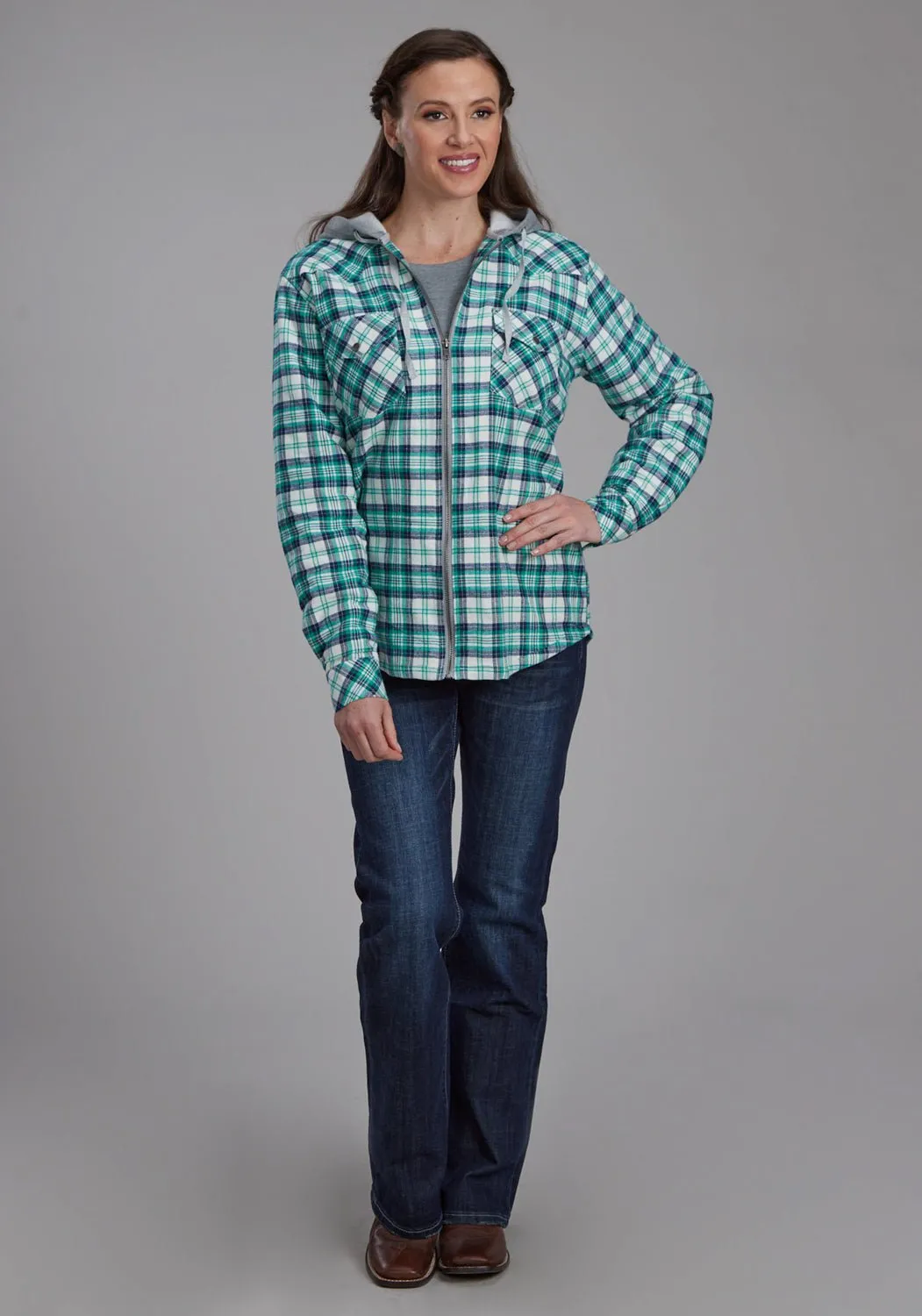 City Walk Smooth Roper Womens Thermal Lined Flannel Green 100% Cotton Jacket