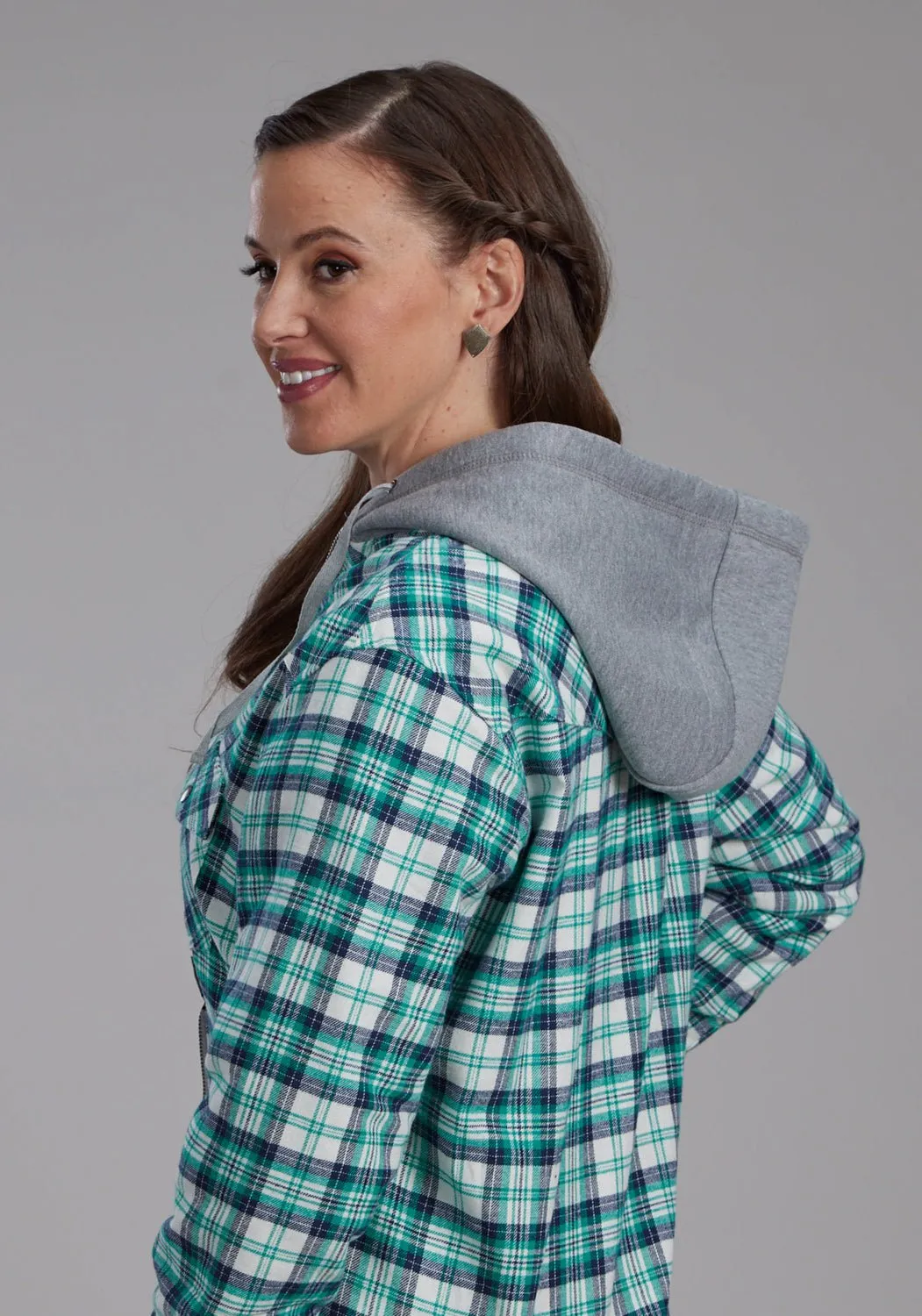 Neutral Casual Streetwear Fan Roper Womens Thermal Lined Flannel Green 100% Cotton Jacket