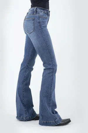 Flat Lock Stitching Stetson Flare Womens Blue Cotton Blend High Waist Jeans Stetson Flare Womens Blue Cotton Blend High Waist Jeans Breathable Feel