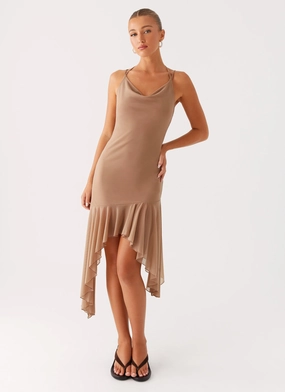 Flattering Lines Bessie Midi Dress - Beige Bohemian style Textured Surface Bessie Midi Dress - Beige