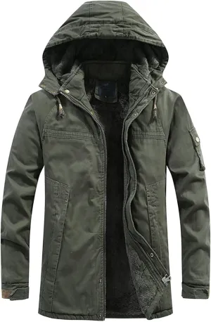 Fleece Lined Parka Jackets for Men Snow Ski Jacket with Hood Big and Tall Sports Coat Heavyweight Jackets Outwear Coat