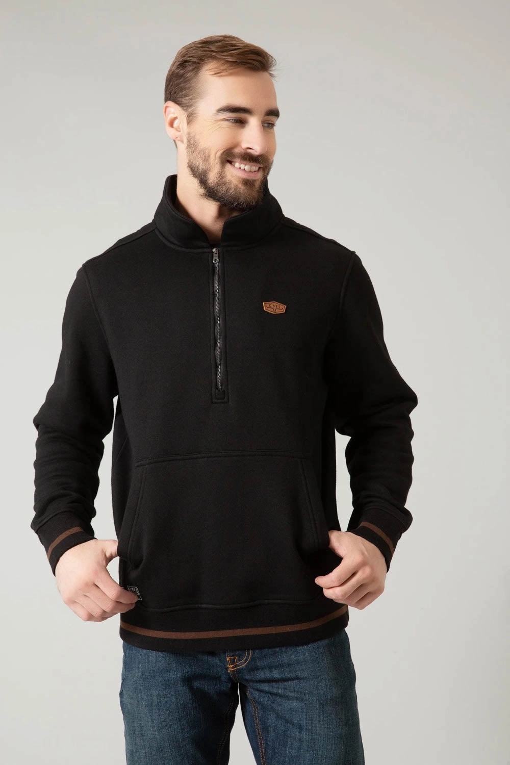 City Exploration Vibrant Colors Kimes Ranch Mens Boxer Quarter Zip Black Cotton Blend Sweatshirt