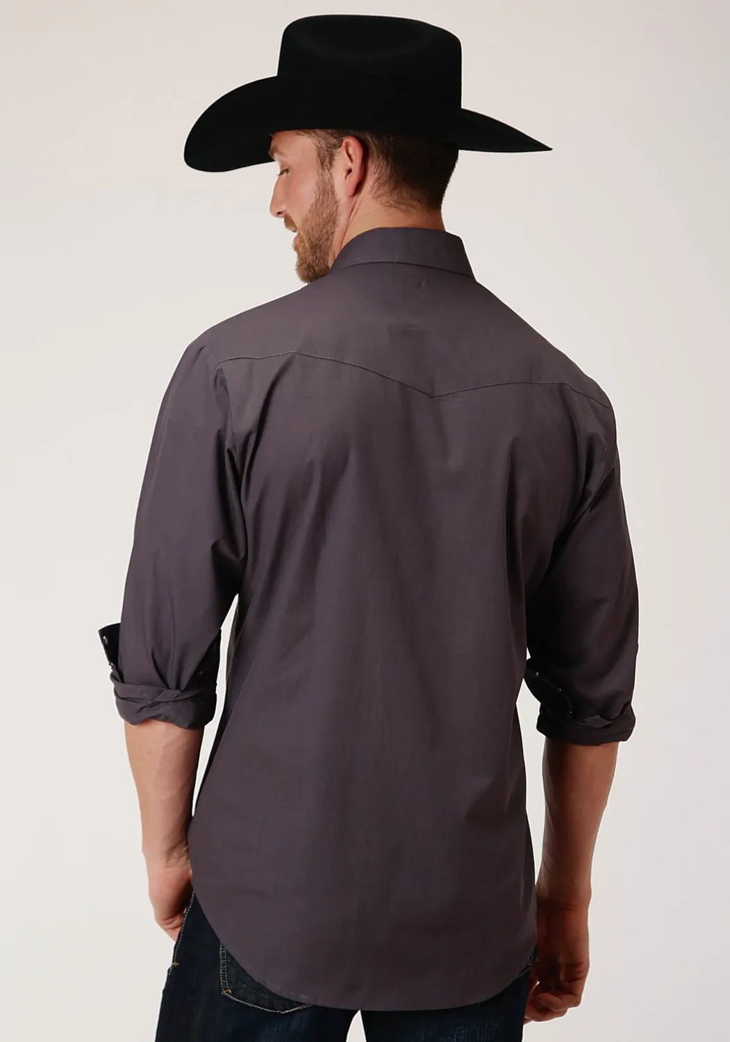 Non Restrictive Armhole Modern Look Roper Mens Grey Cotton Blend Slubby Tone L/S Tall Shirt