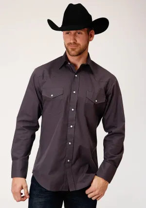 Flexible Back Yoke Roper Mens Grey Cotton Blend Slubby Tone L/S Tall Shirt Roper Mens Grey Cotton Blend Slubby Tone L/S Tall Shirt Indoor Comfort