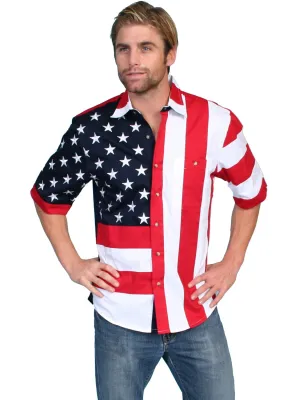 Flexible Back Yoke Scully Mens American Flag Red 100% Cotton S/S Shirt Scully Mens American Flag Red 100% Cotton S/S Shirt Weekend Outfit Work-to-Weekend