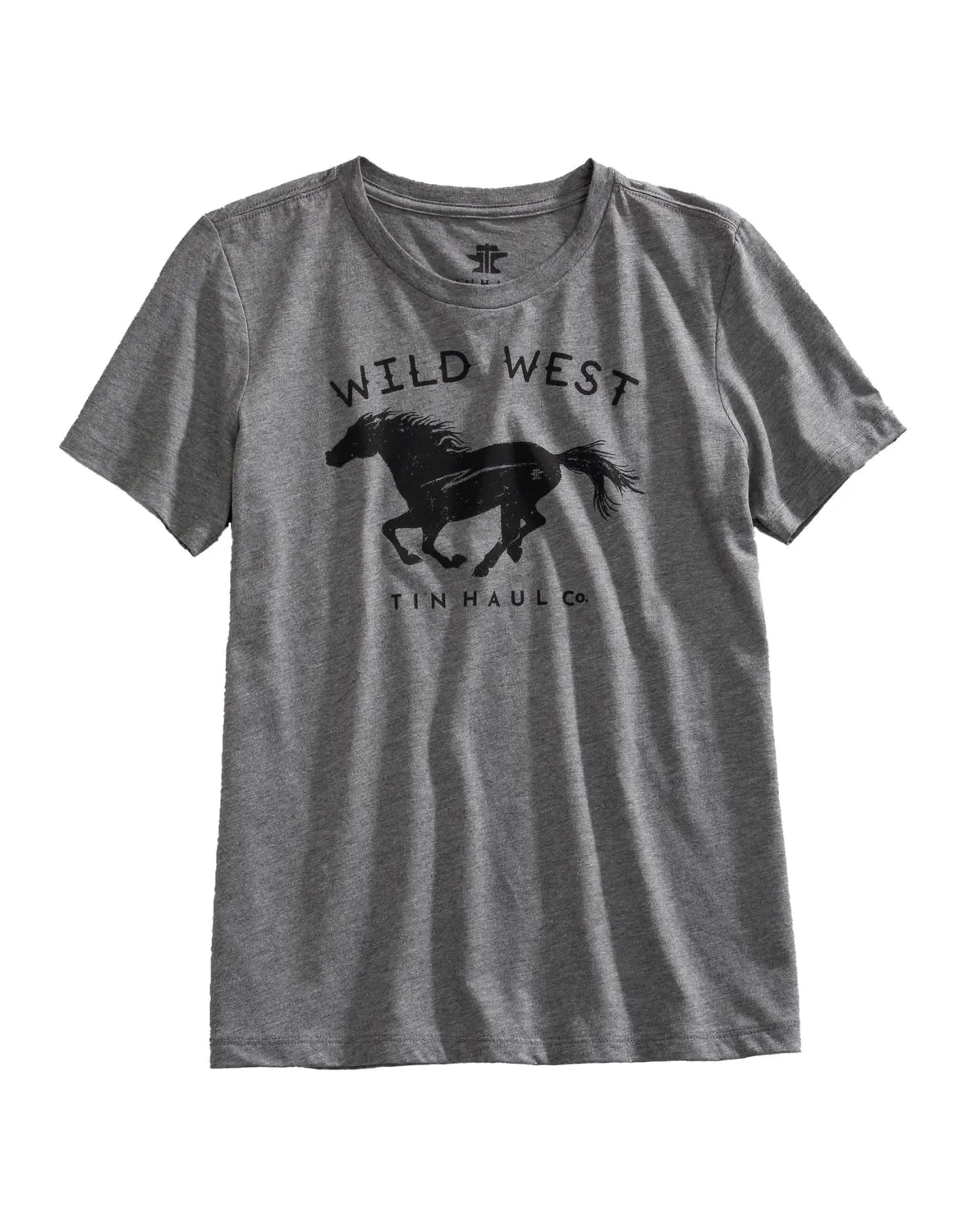 Tin Haul Womens Wild West Horse Grey Cotton Blend S/S T-Shirt Relaxed Look Trendy Evening Stroll