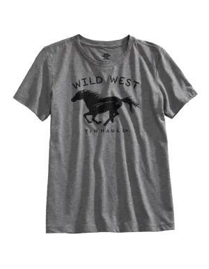 Flexible Back Yoke Tin Haul Womens Wild West Horse Grey Cotton Blend S/S T-Shirt Tin Haul Womens Wild West Horse Grey Cotton Blend S/S T-Shirt Lightweight Layers