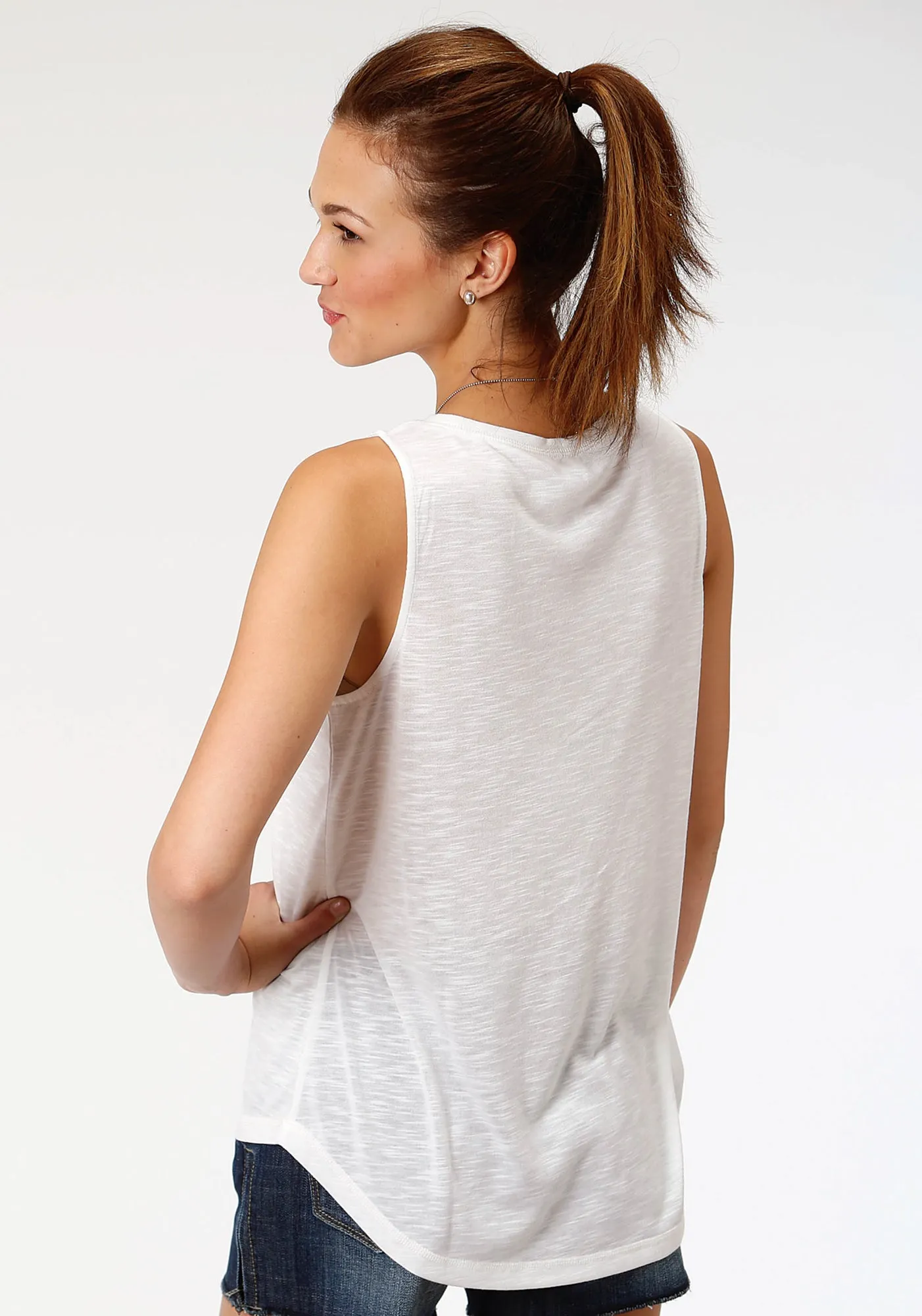 Odor Control Technology EasyCare Fabric Roper Womens White Cotton Blend Flag Peace Tank Top