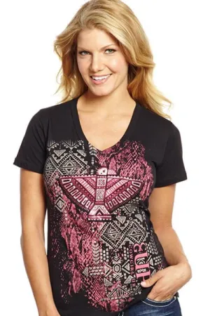 Flexible Mobility Cowgirl Up Womens Black Cotton S/S T-Shirt Tribal Foil V-Neck Cowgirl Up Womens Black Cotton S/S T-Shirt Tribal Foil V-Neck Classic Wear