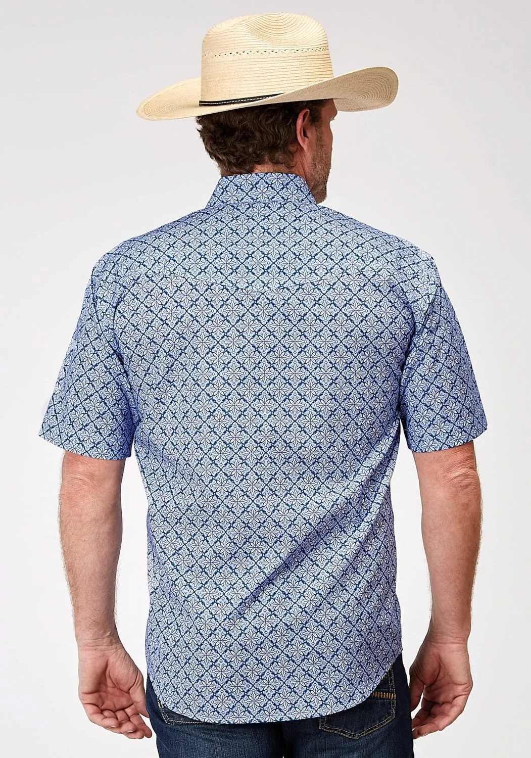 Roper Mens 1932 Skies Tie Blue 100% Cotton S/S Shirt Compact Packing