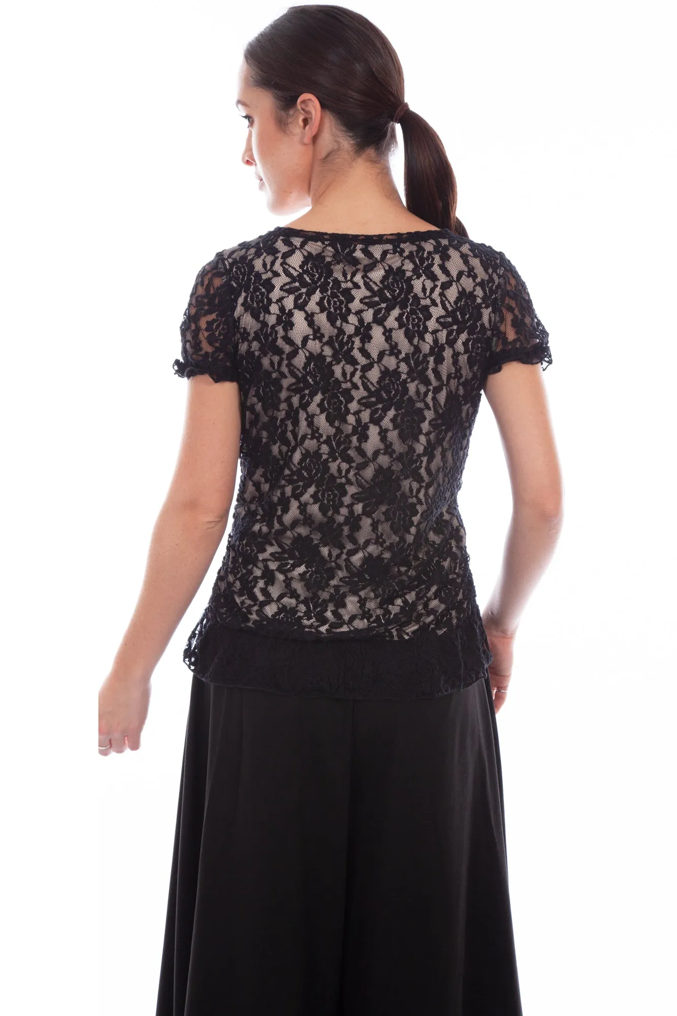 Contemporary Look Scully Womens Black Polyester Lace Corset S/S Tunic