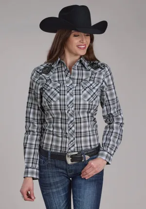 Flexible Shoulder Seams Roper Womens 2126 Plaid Grey/White Cotton Blend L/S Shirt Roper Womens 2126 Plaid Grey/White Cotton Blend L/S Shirt Sleek Fit