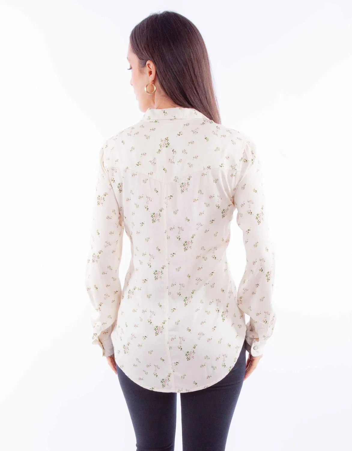 Scully Womens Ditsy Floral Print Ivory 100% Rayon L/S Blouse Trendy Design Youthful Appeal