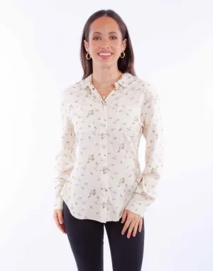 Flexible Shoulder Seams Scully Womens Ditsy Floral Print Ivory 100% Rayon L/S Blouse Flexible Shoulder Construction Tear Resistant Reinforcement Scully Womens Ditsy Floral Print Ivory 100% Rayon L/S Blouse