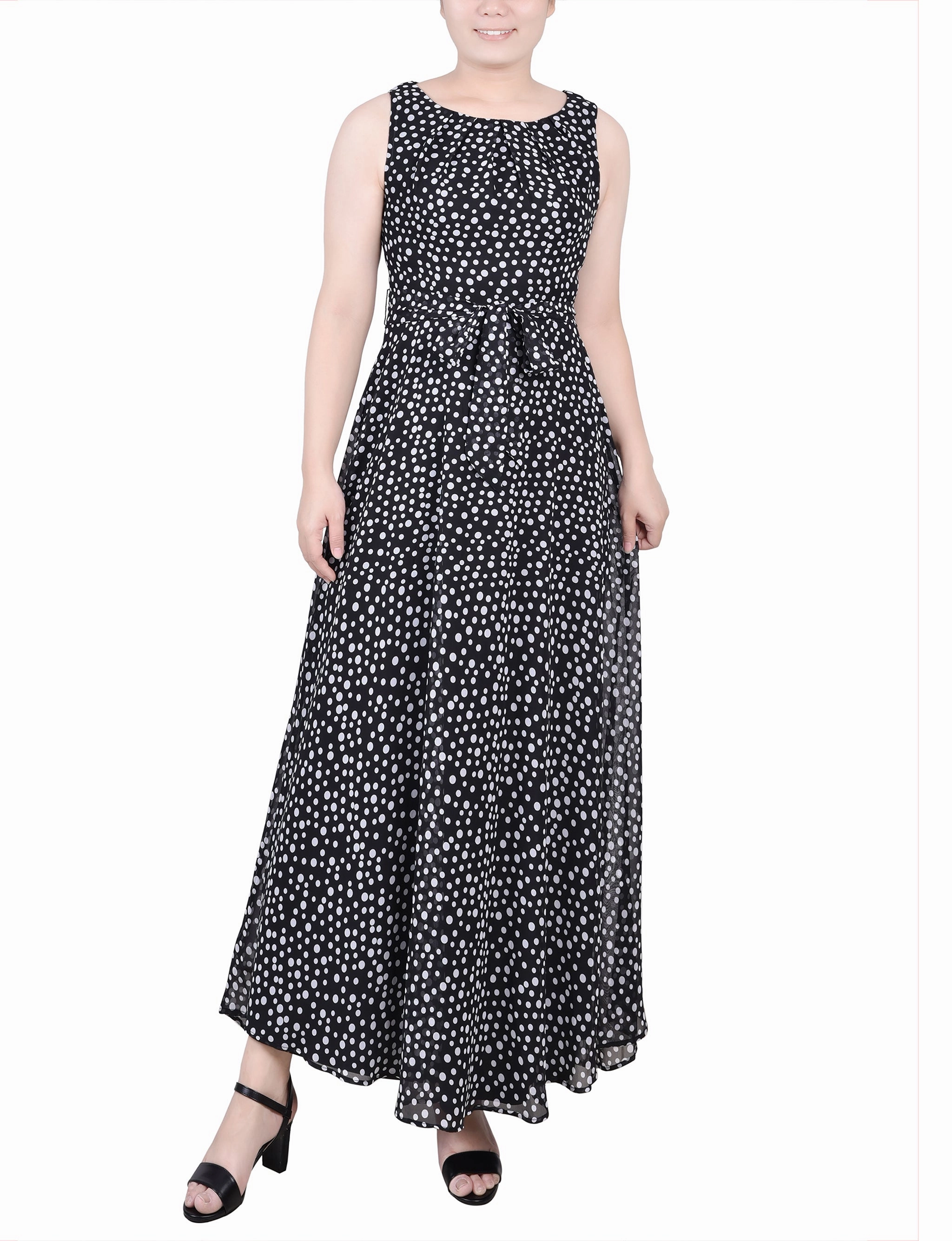 Fitted Design Petite Sleeveless Belted Chiffon Maxi Dress