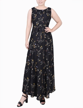 Flexible Comfort Petite Sleeveless Belted Chiffon Maxi Dress Petite Sleeveless Belted Chiffon Maxi Dress Bold-Color