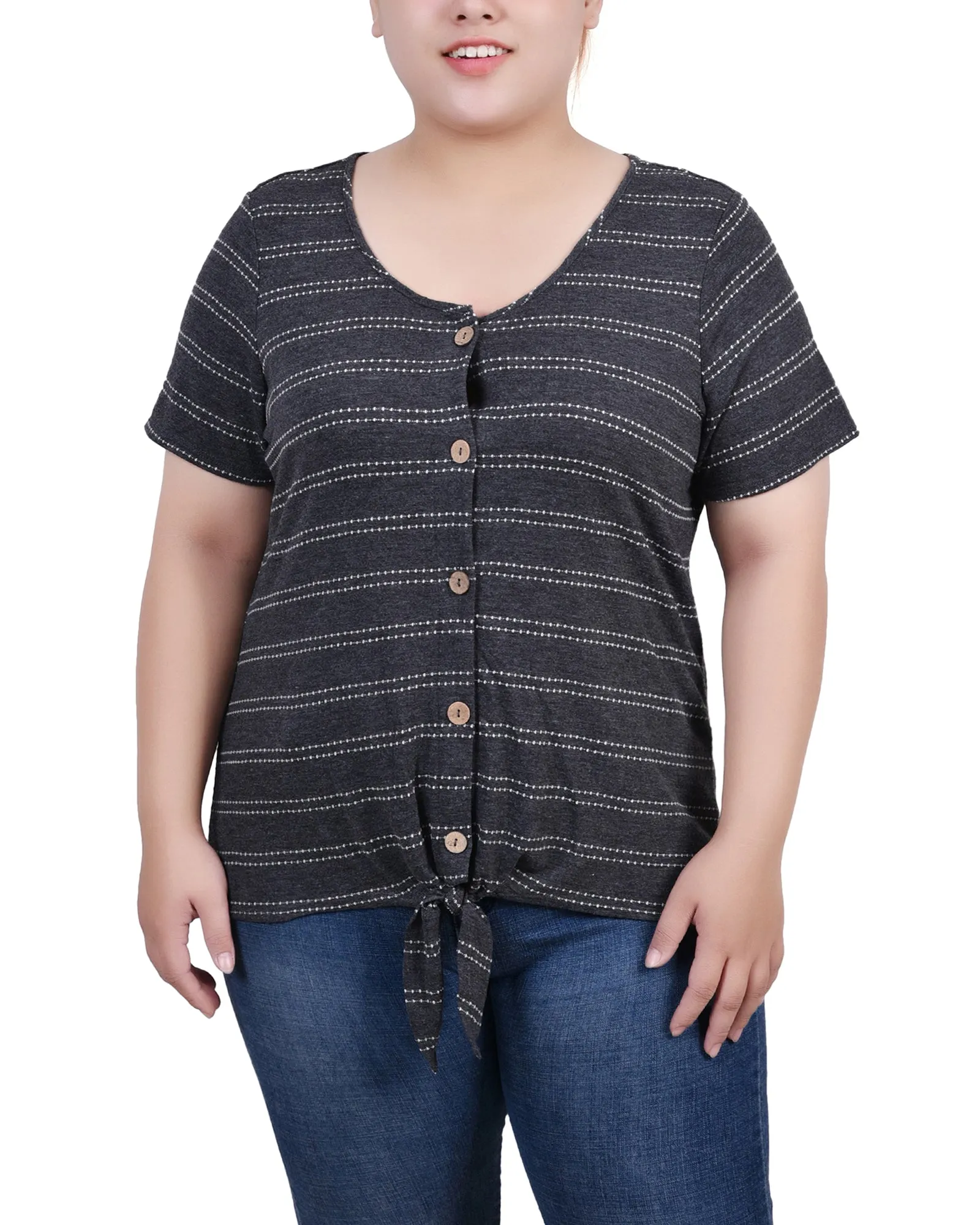 Plus Size Short Sleeve Tie Front Top Street Mood