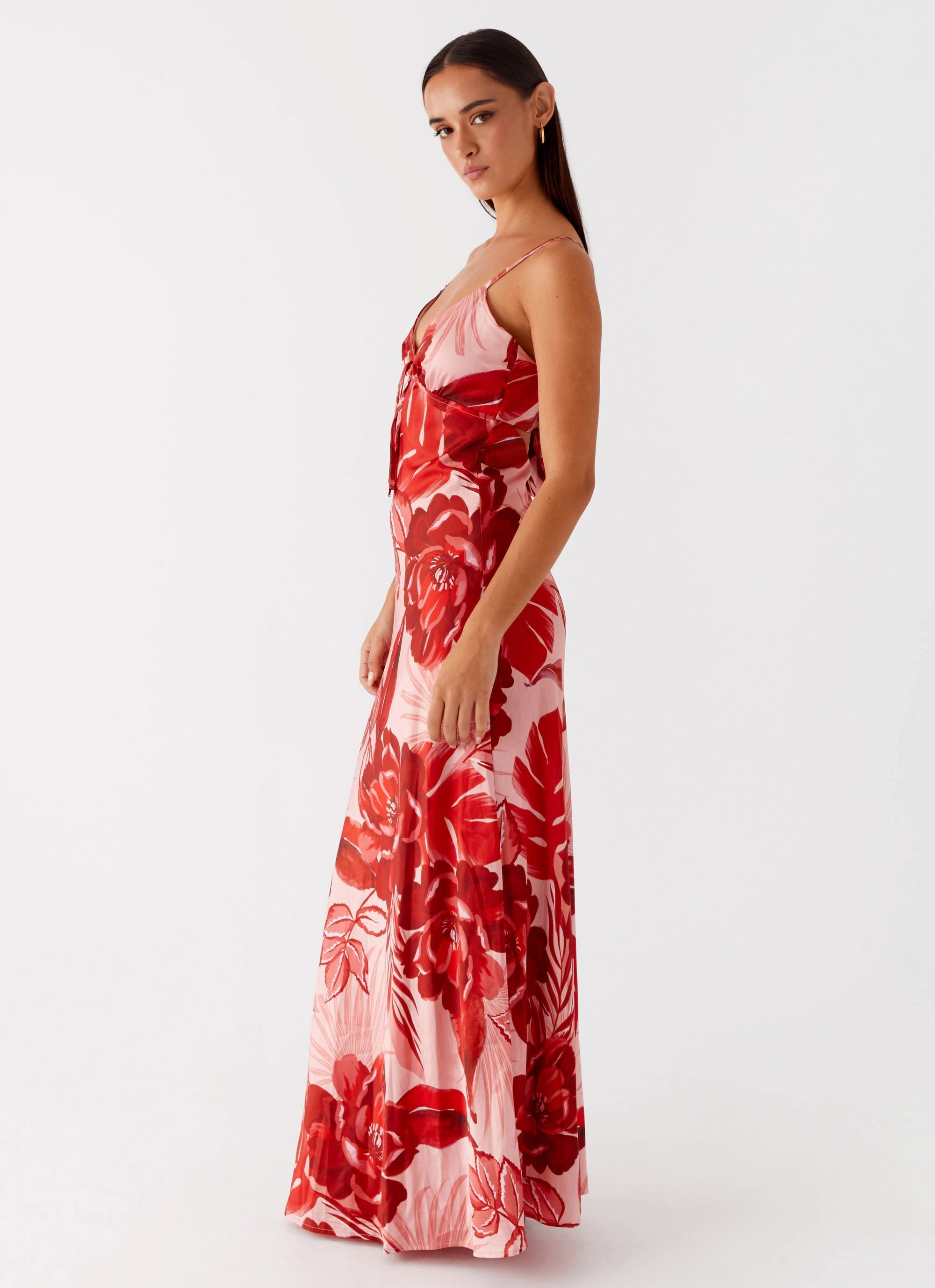 Flora Satin Maxi Dress - Sicily Sunsets Print Balanced Tones