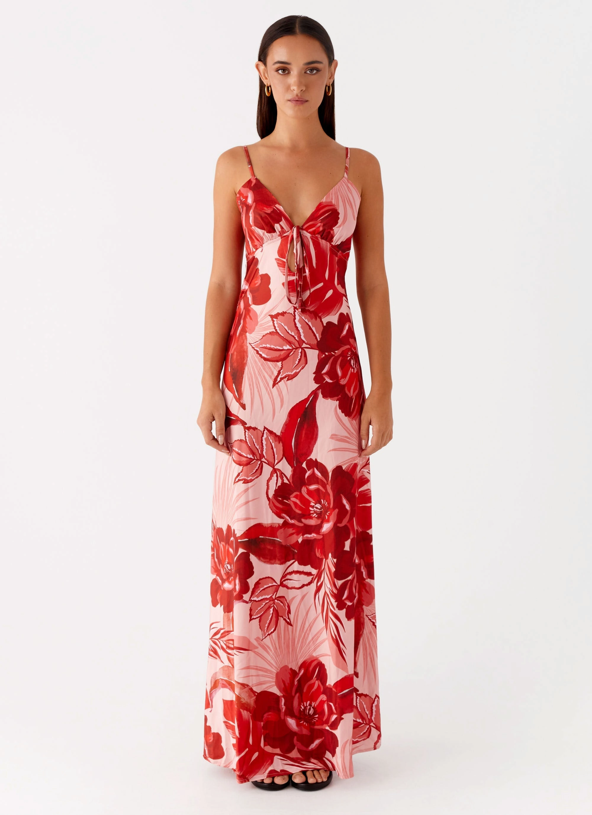 Flora Satin Maxi Dress - Sicily Sunsets Print Minimalist Fit Daytime Mood