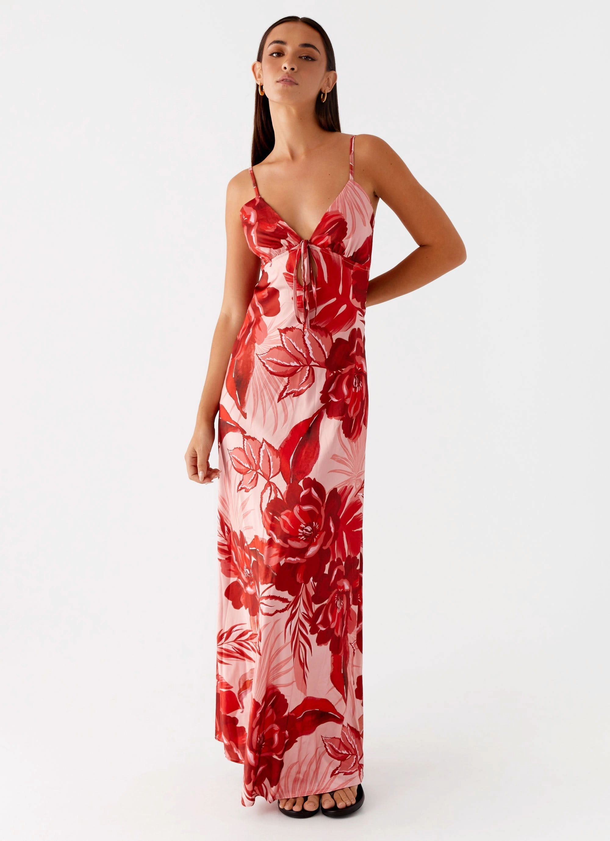 Flora Satin Maxi Dress - Sicily Sunsets Print Vibrant evening gown Chic and Cozy