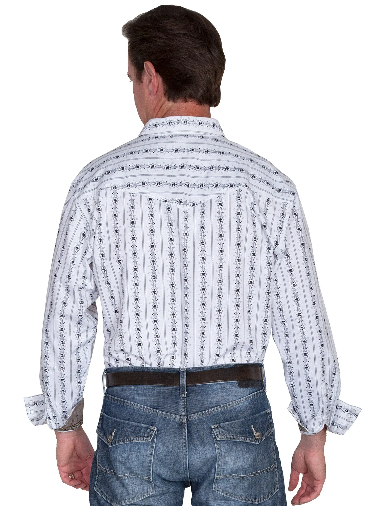 Scully Mens White 100% Cotton Skull Stripe L/S Shirt On-The-Go Style