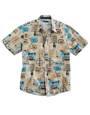 Floral design Tin Haul Mens 1953 Tiki Blue 100% Cotton S/S Shirt Tin Haul Mens 1953 Tiki Blue 100% Cotton S/S Shirt Two Tone Stitching Versatile Layering