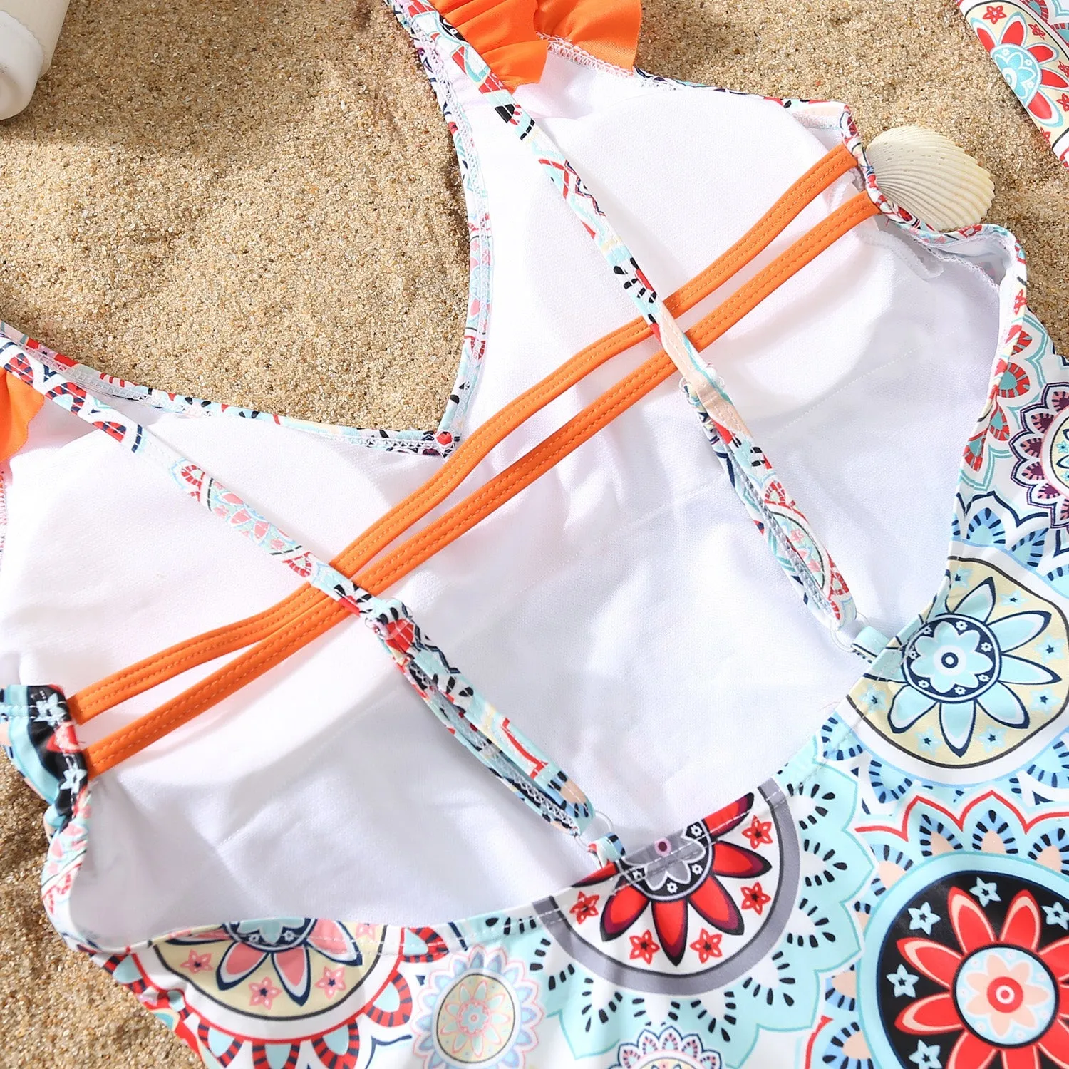 Floral Print Ruffle Trim Family One Piece Swimsuit
