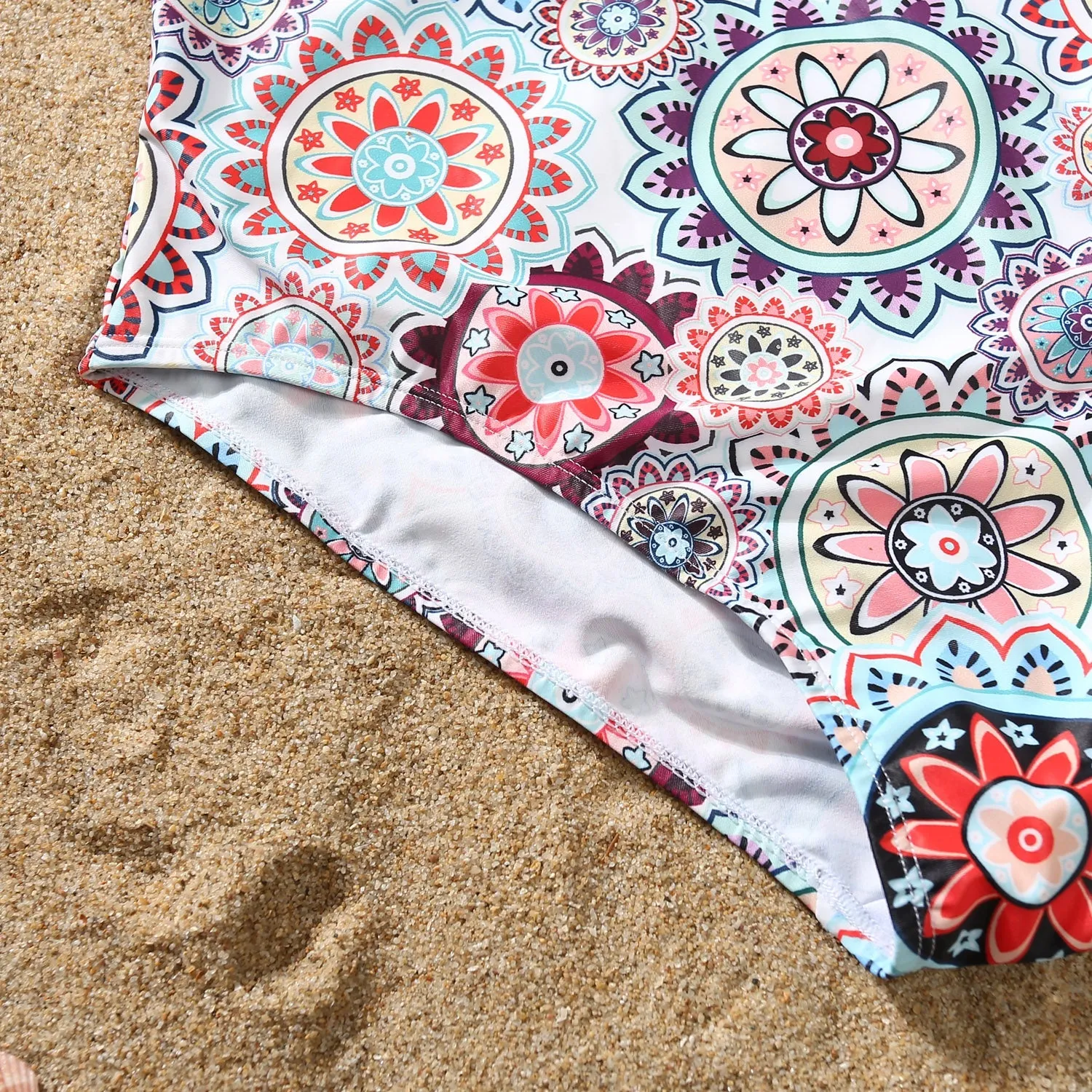 Floral Print Ruffle Trim Family One Piece Swimsuit