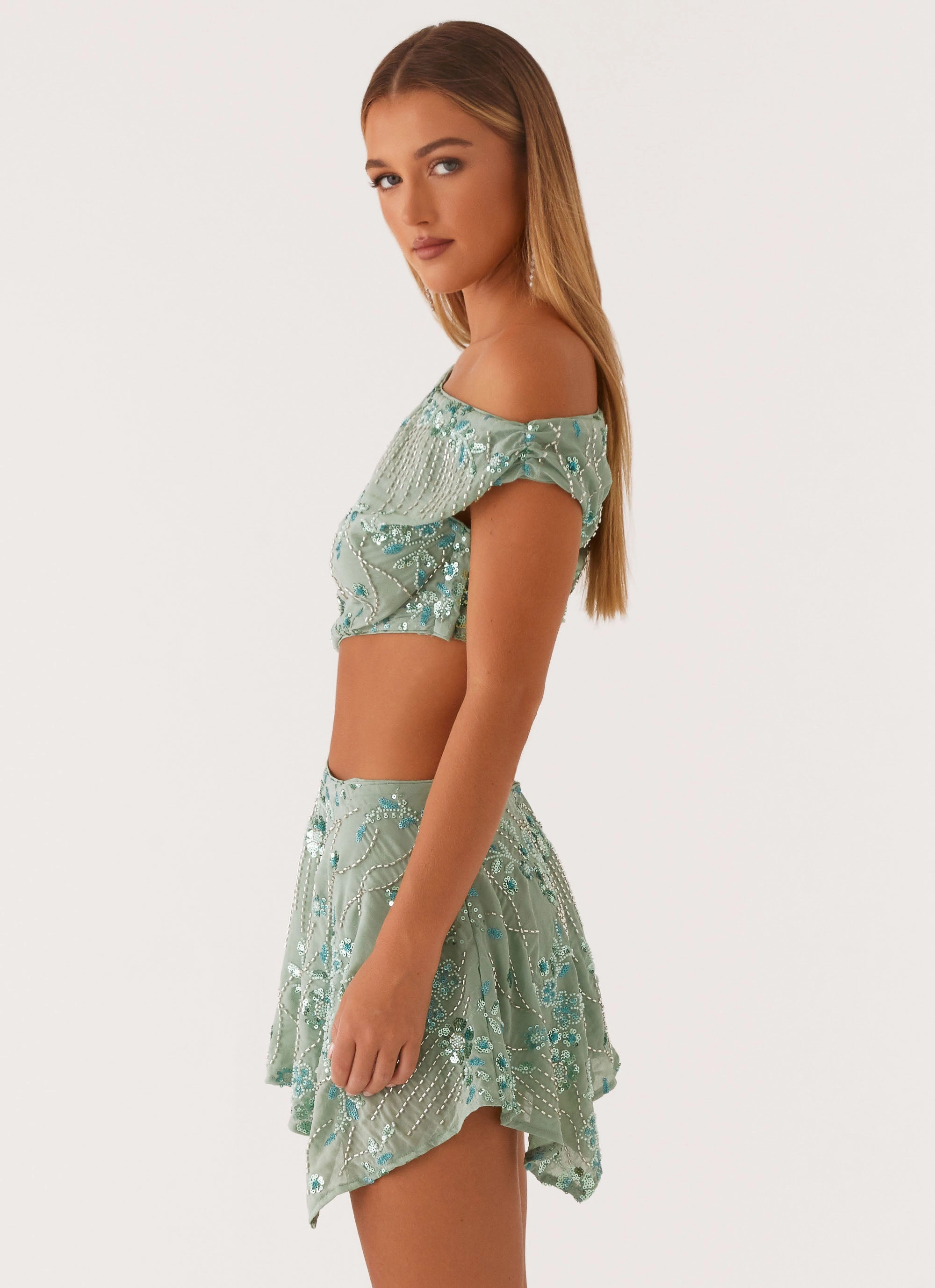Non-Pilling Aletta Sequin Mini Dress - Mint