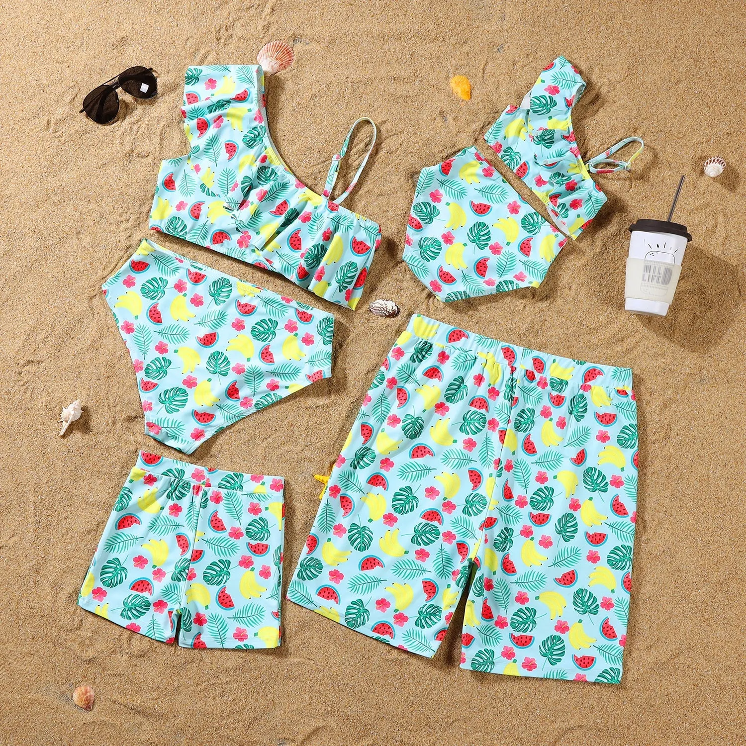 Flounce One Shoulder Bikini Family Swimsuit