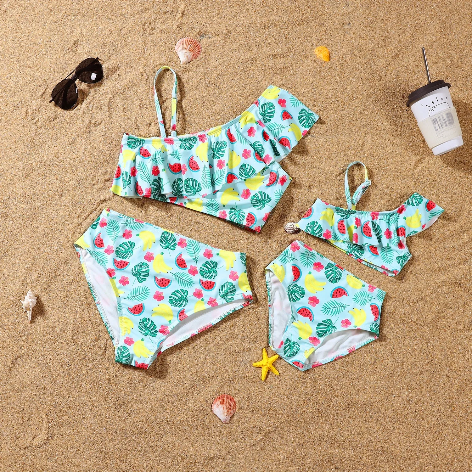 Flounce One Shoulder Bikini Family Swimsuit
