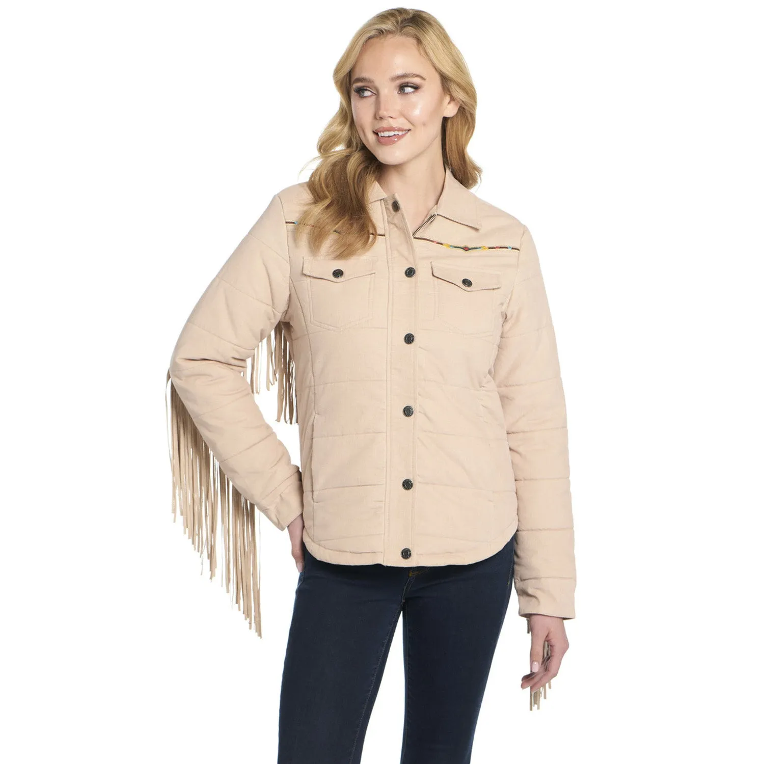 Cripple Creek Womens Quilted Micro-Cord Fringe Bedrock 100% Cotton Jacket Casual Fit Parent Style Family Style